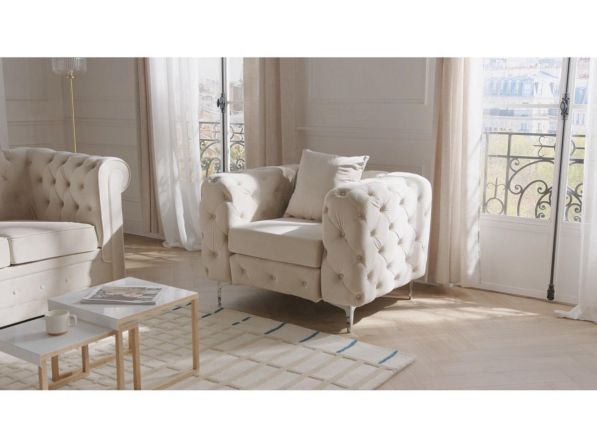 CHESTERFIELD-SESSEL - Anthrazit - Samt - EDWINA - Anthrazit, Textil (91/76/106cm) - Vente-Unique