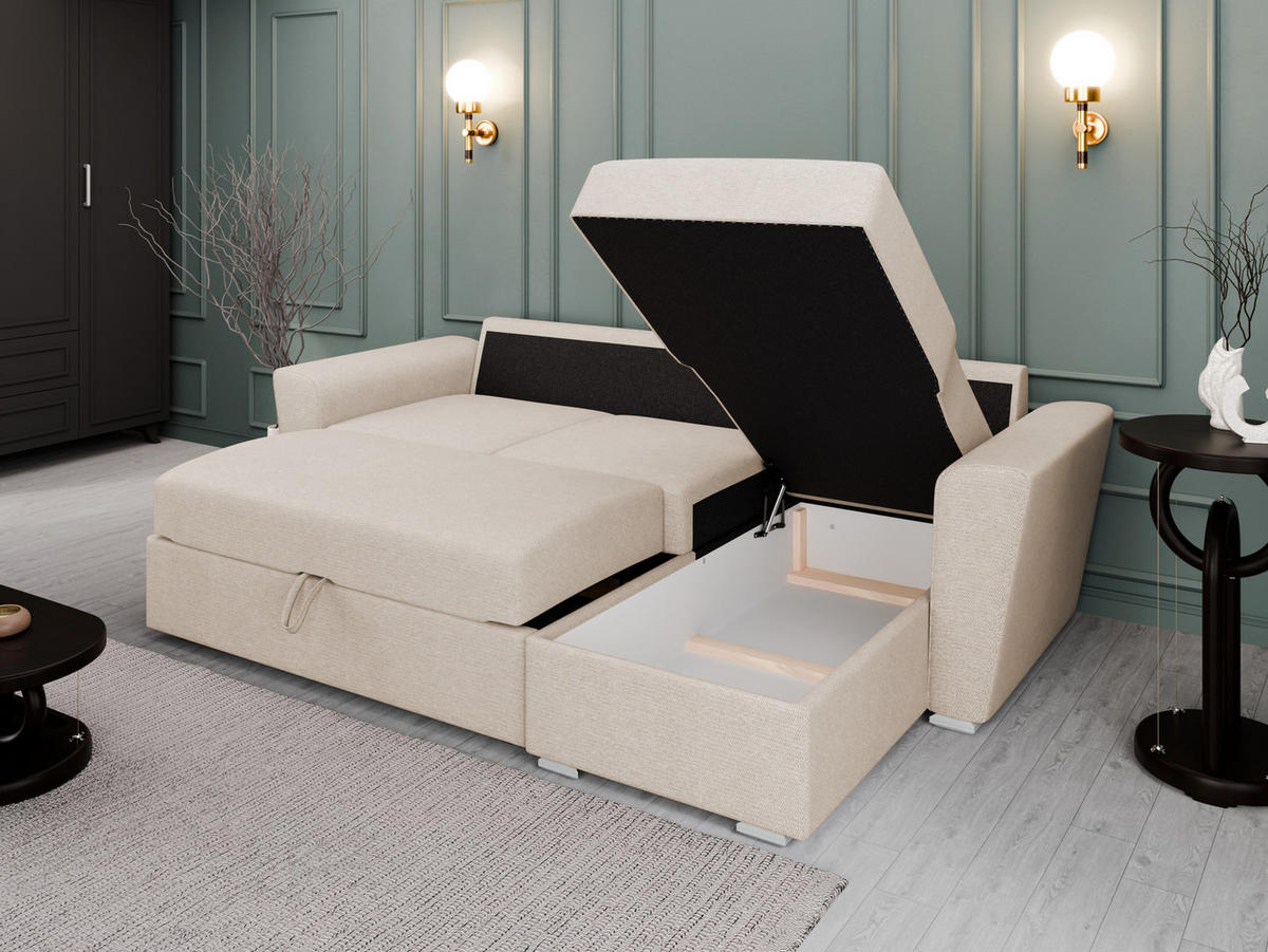 ECKSOFA Bellano Ecksofa L-Form- links oder rechts montierbar, beige - Beige, Holz (243/156cm) - Panda Möbel