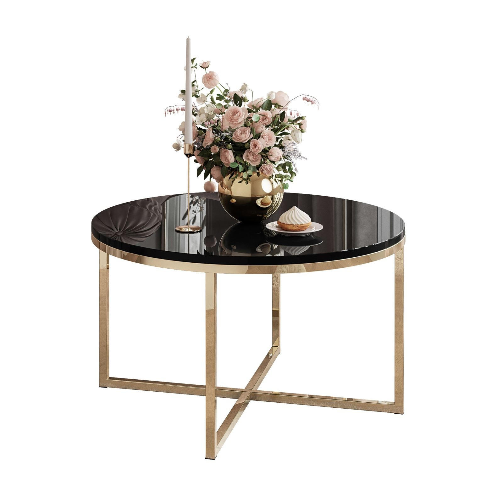 COUCHTISCH CIRI-X mit vergoldeter Basis - Goldfarben, Holzwerkstoff (70/70/45.6cm) - Lookway
