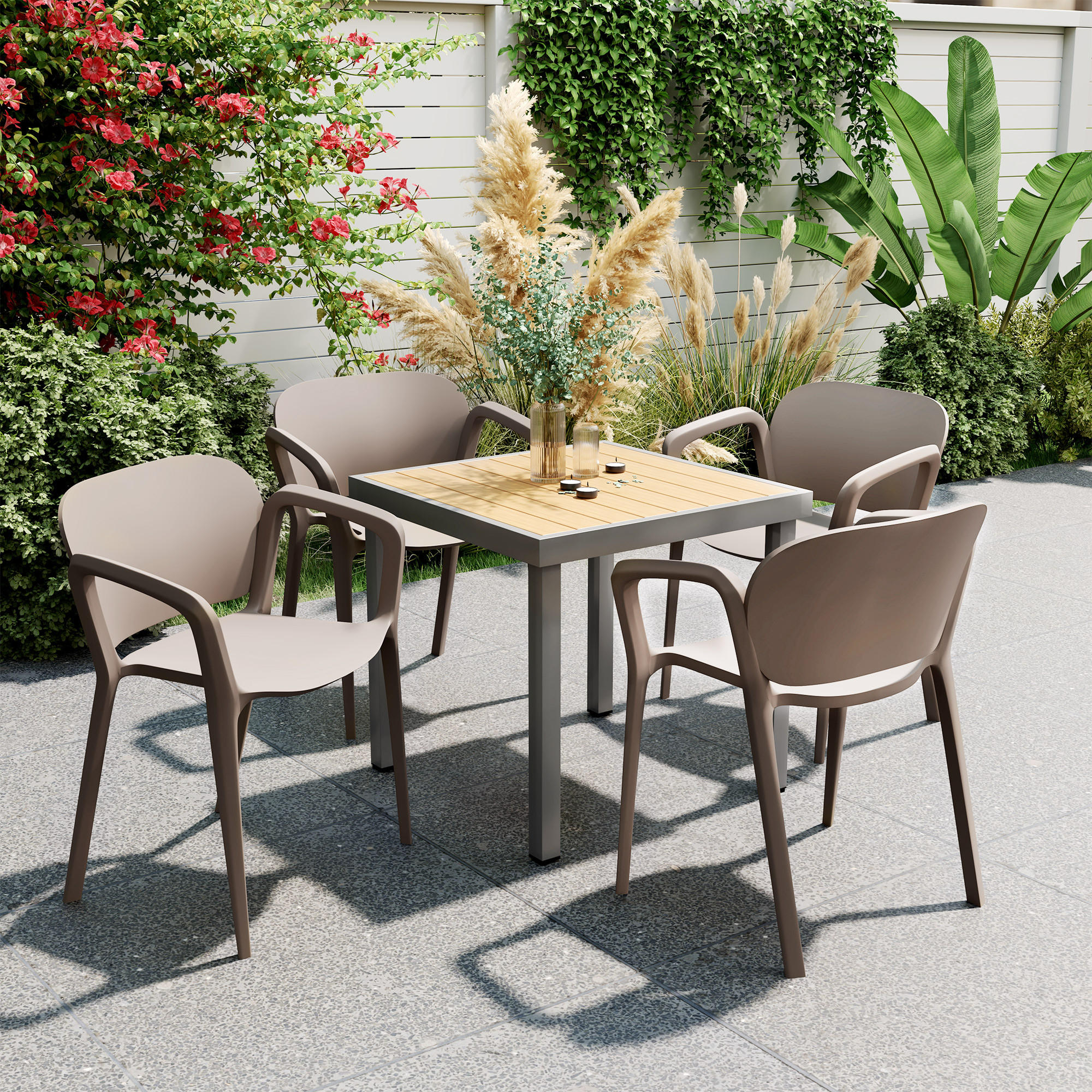 GARTENSTUHL 4er aus Kunststoff, Grau - Grau, Kunststoff (56/75/60cm) - Outsunny