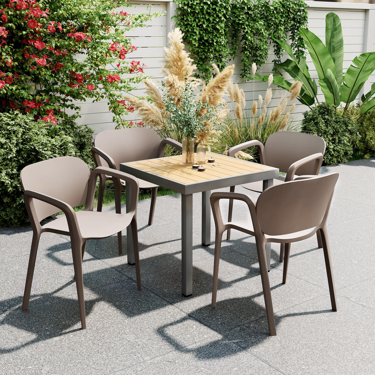 GARTENSTUHL 4er aus Kunststoff, Grau - Grau, Kunststoff (56/75/60cm) - Outsunny