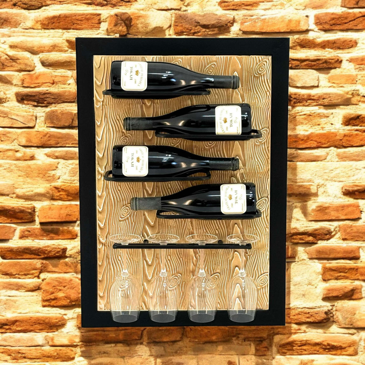 WEINREGAL Wand mit Glashalter Metall Schwarz 50/12/70 cm - Schwarz, Metall (50/70/12cm) - DanDiBo