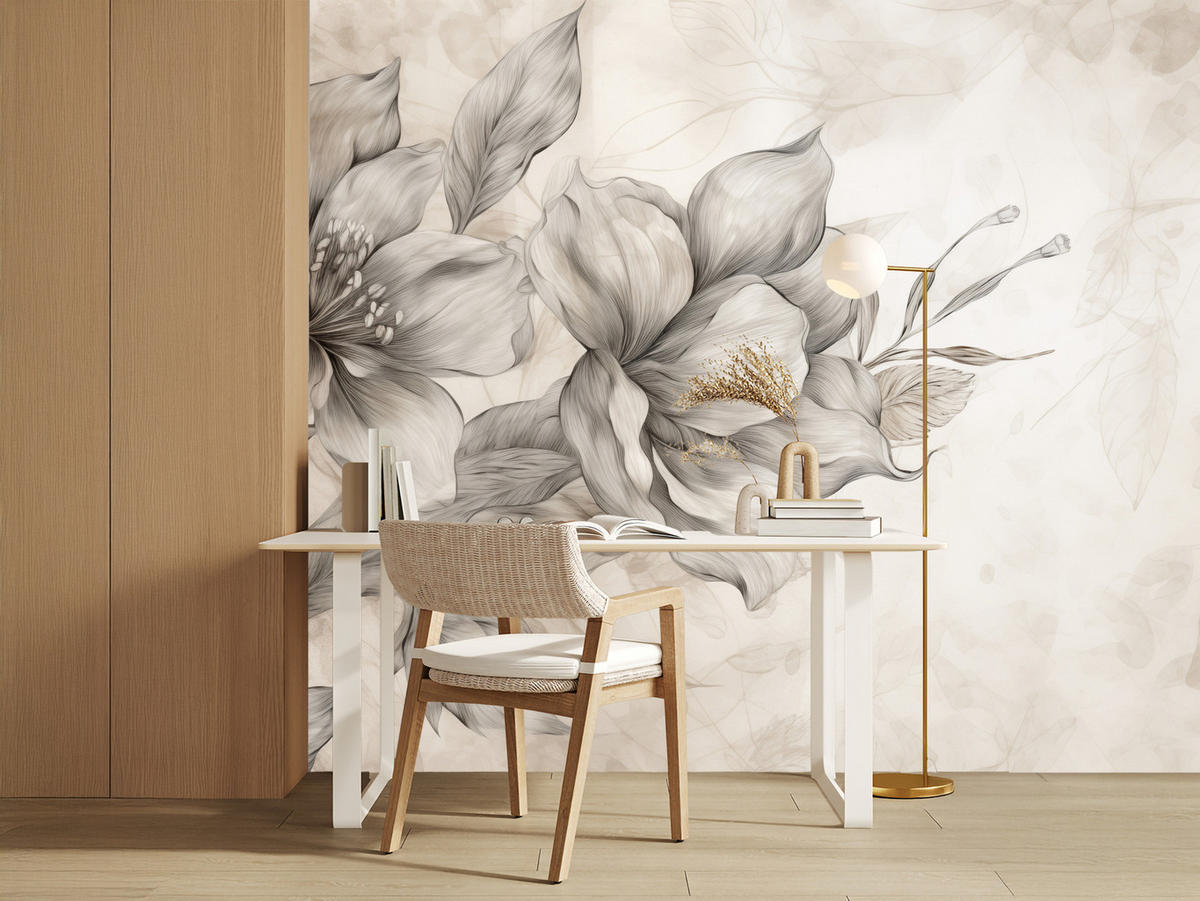 FOTOTAPETE für Wohnzimmer Abstrakt Blume Pflanzen 400x280 - Beige/Braun, Papier (400/280cm) - Muralo