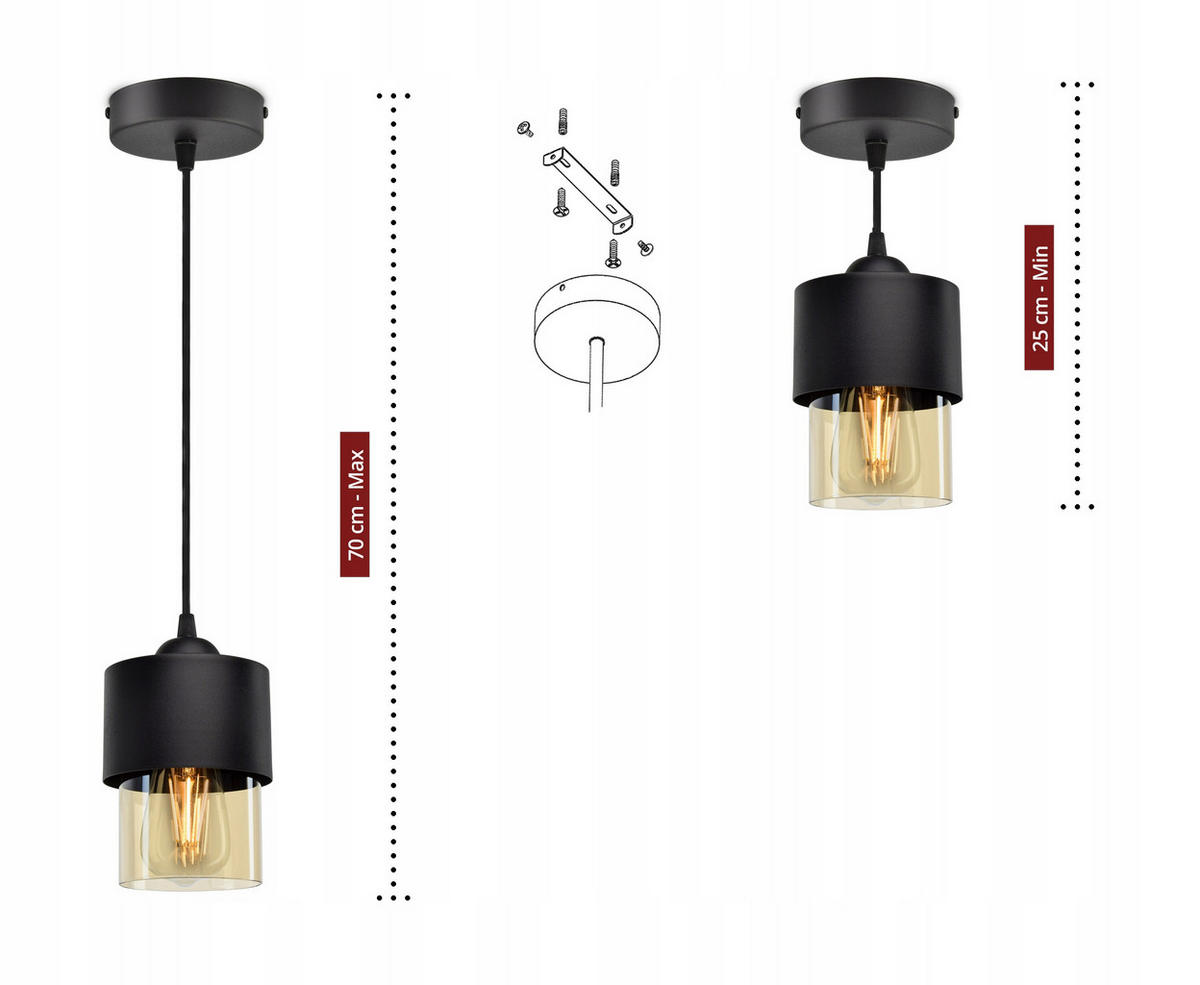 PENDELLEUCHTE Hege - Transparent/Schwarz, Glas/Metall (12/12/70cm) - kiki design