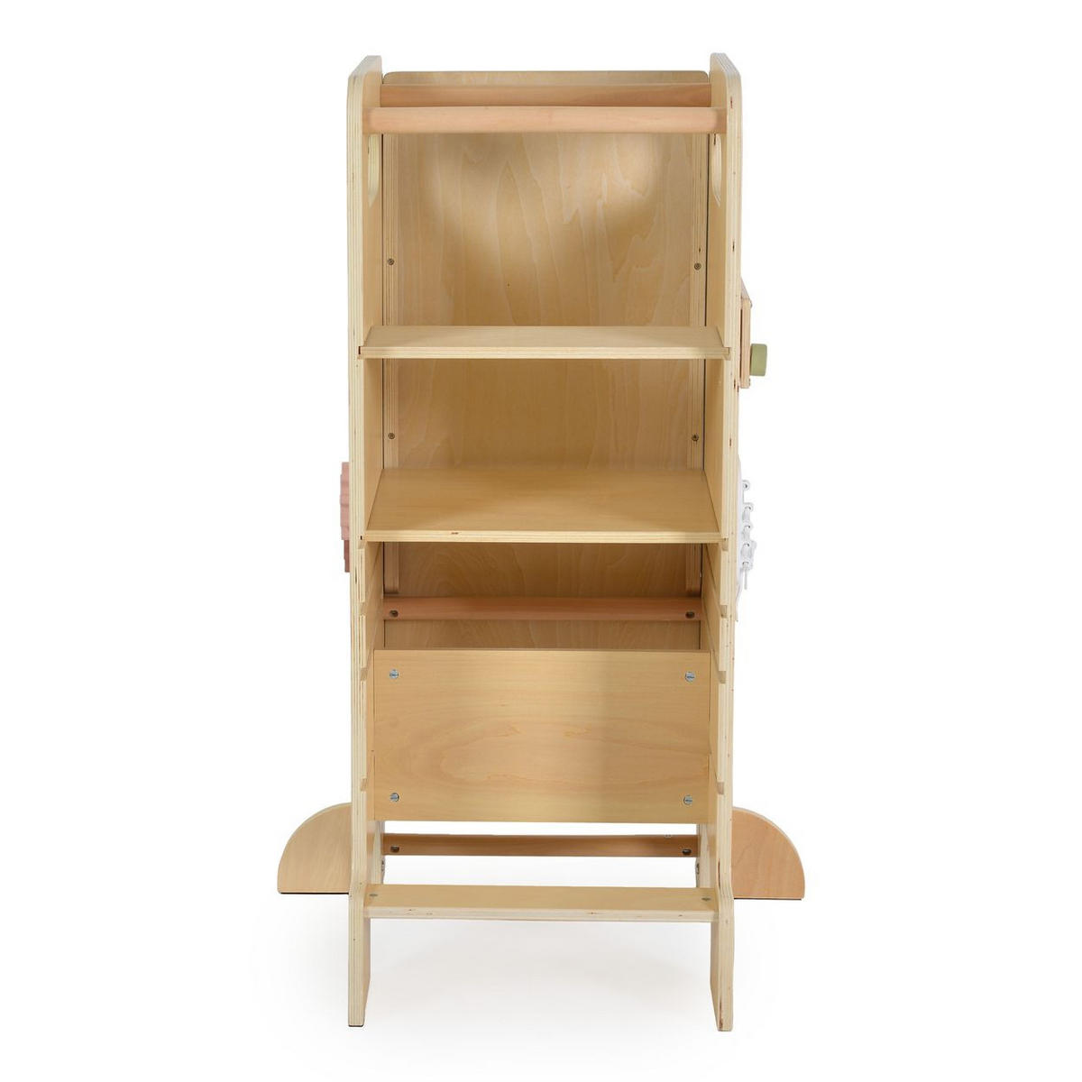 LERNTURM Big Ben 4 in 1 hellbraun 48 x 57 cm, Lernturm, Hochstuhl, Rutsche, Tafel, Uhranzeige, Motorik - Braun, Holzwerkstoff (57/90/481cm) - Moni