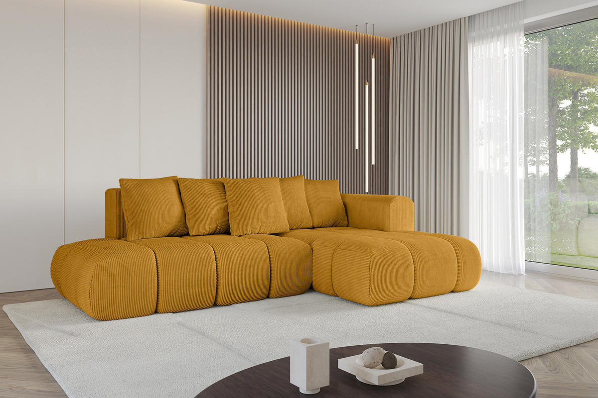 ECKSOFA Ottomane Rechts CLOUD-L-v1 289x180x40 Senfgelb Cord - Currygelb, Holzwerkstoff/Kunststoff (289/180cm) - ALTDECOR