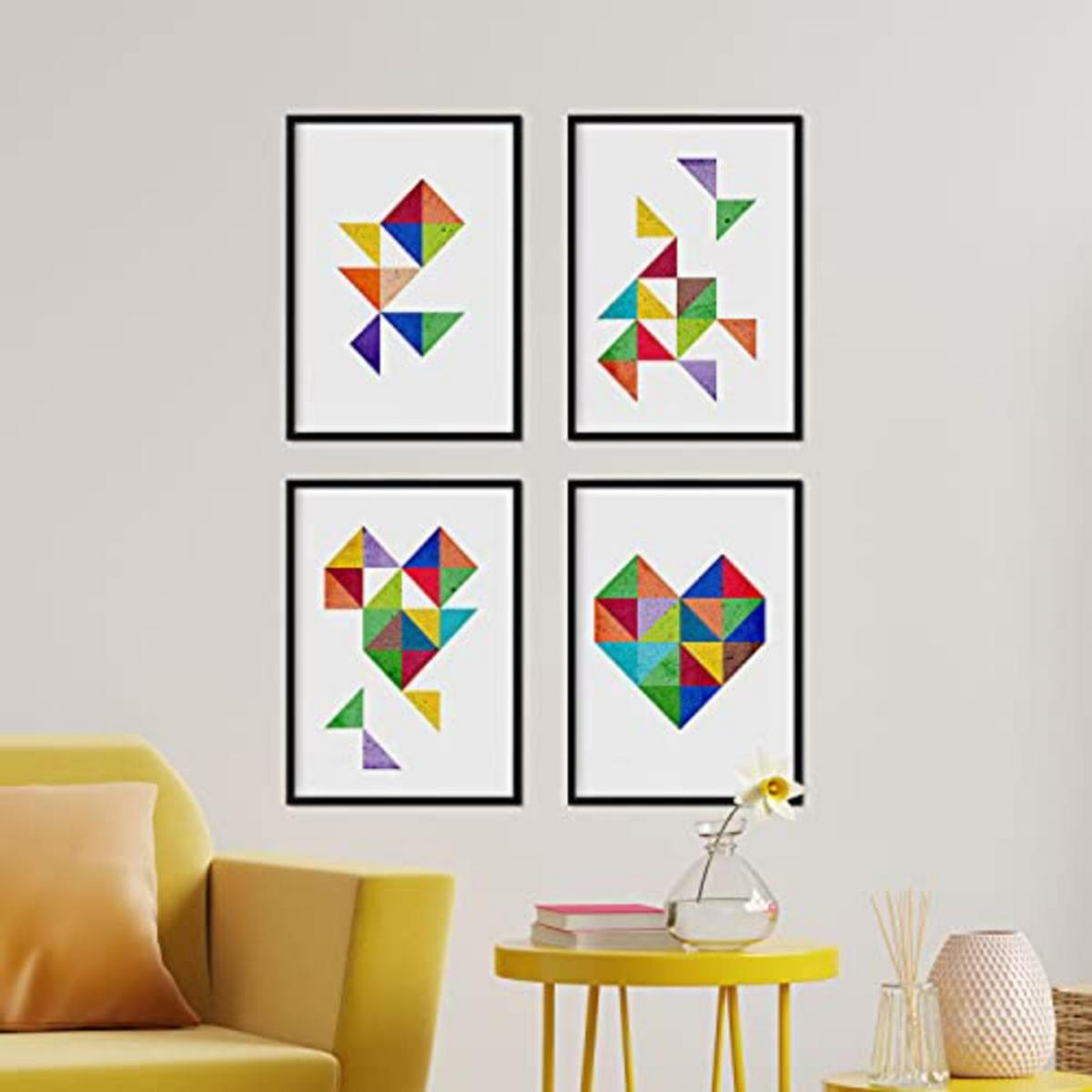 POSTER Set mit 4 bunten Herzen A4 Schwarzer Rahmen - Schwarz, Papier (29.7/3cm) - Nacnic