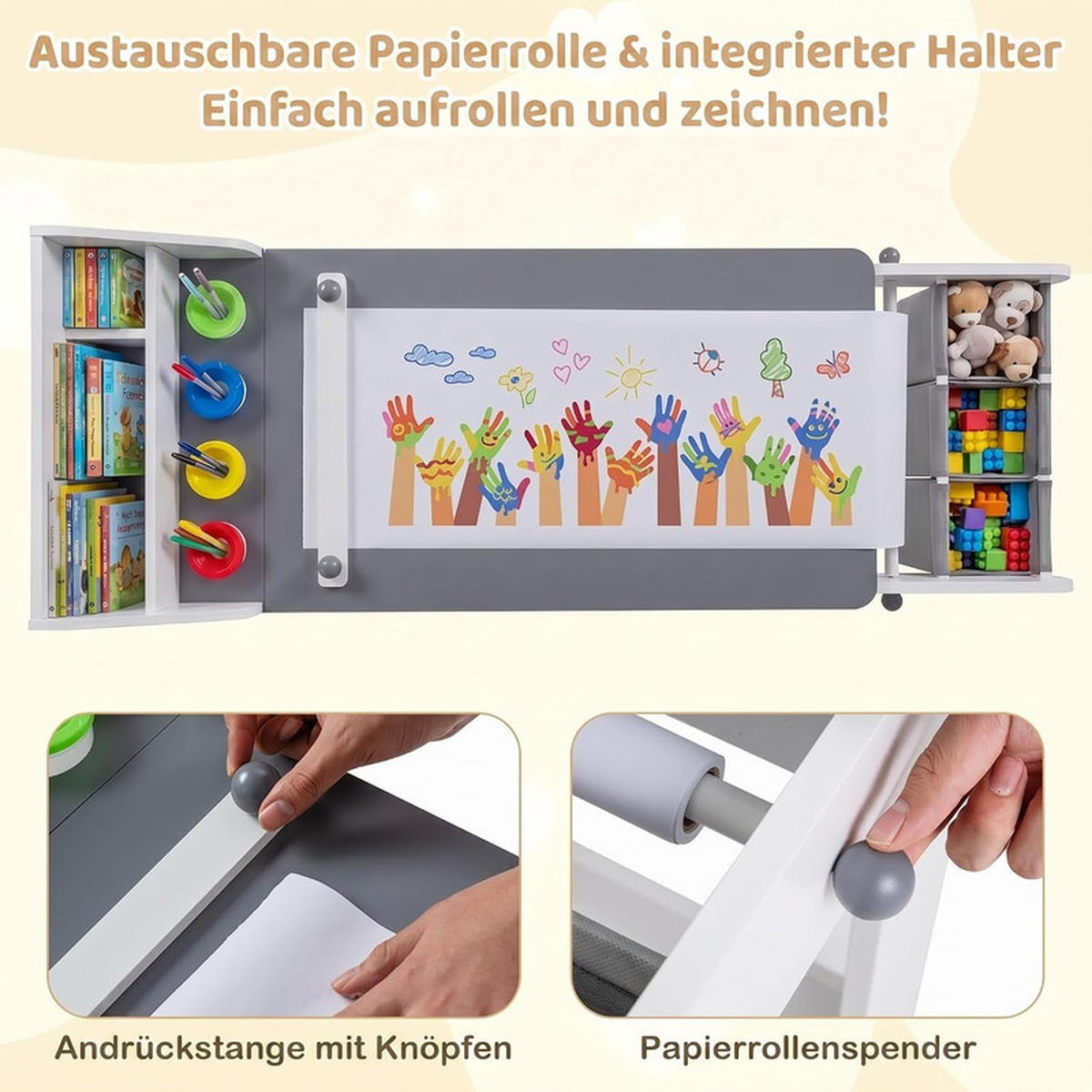 KINDERSCHREIBTISCH-SET mit Stauraum grau(2-tlg) - Grau, Holzwerkstoff (136/67/45.5cm) - COSTWAY