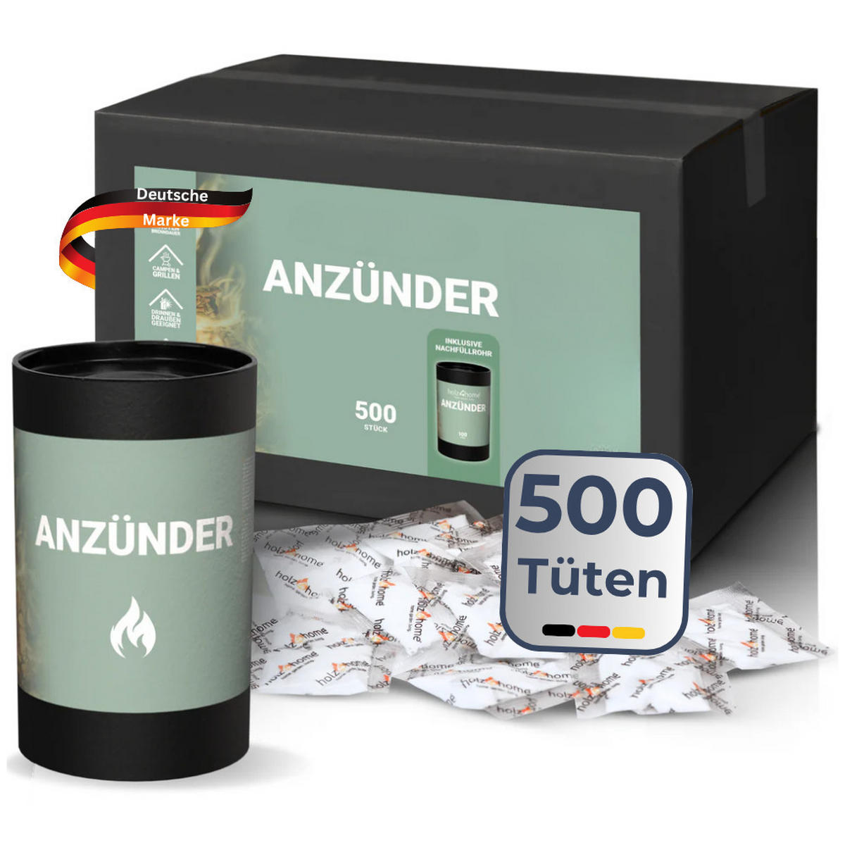 KAMINANZÜNDER 500 Stk. Ideal für Kamin Grill & Feuer Geruchlos - Schwarz, Kunststoff (29/18/29cm) - DELUKE