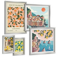 BILDER SET 5er Set - 50x50 cm & 20x30 cm & 40x60 cm Silberner Rahmen - Abstrakte ästhetische Berge - Silberfarben, Kunststoff (40/60cm) - TULUP