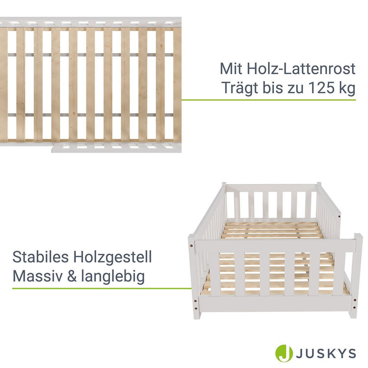 KINDERBETT Naya weiß mit Matratze 80x160 cm - Weiß, Holz (80/160cm) - Juskys