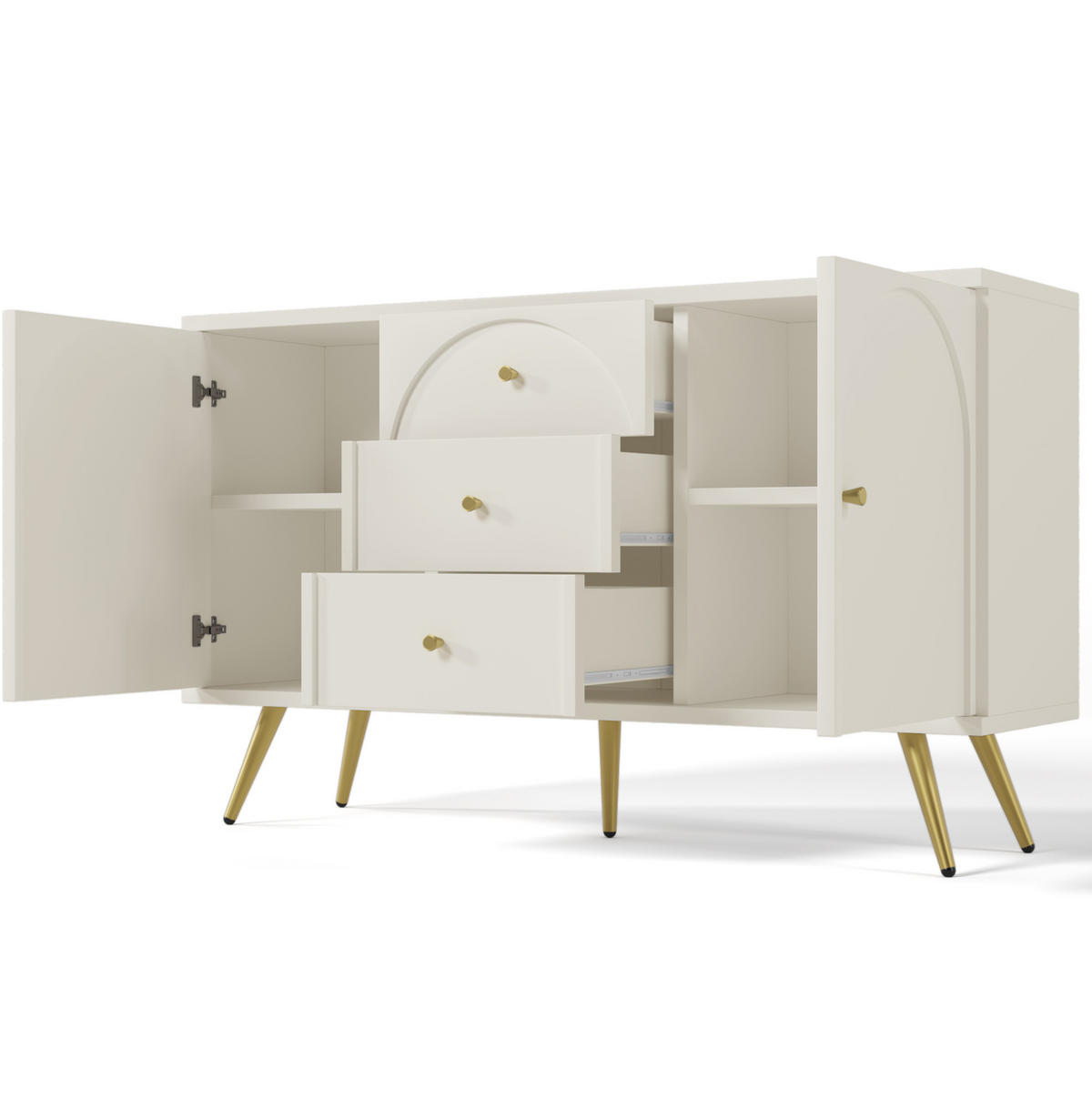 KOMMODE 140/40/84 cm mit 3 Schubladen und 2 Türen in Creme-Weiß - Weiß, Holz (140/40/84cm) - BEAOK