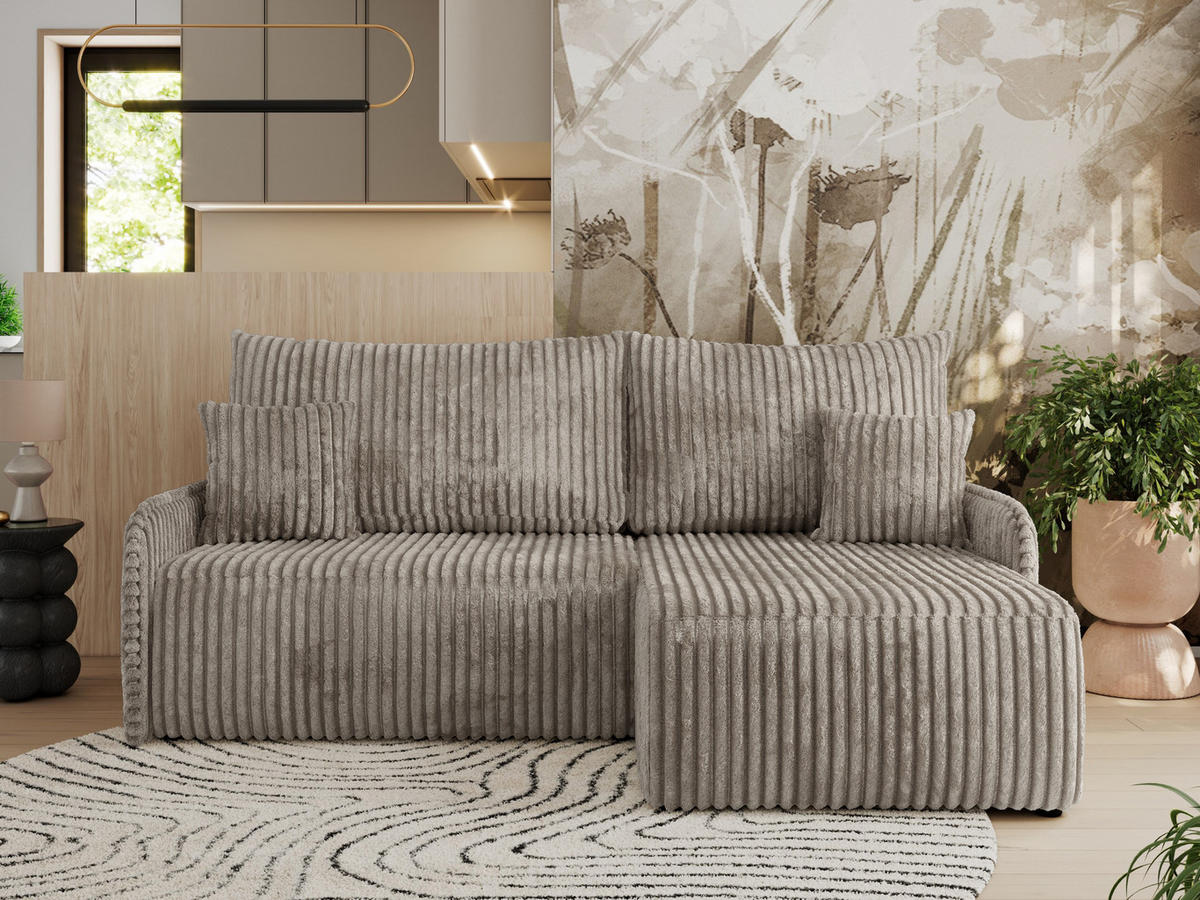 ECKSCHLAFSOFA ARPA L Hellbraun Cord - rechts - Hellbraun/Schwarz, Kunststoff/Textil (150/198cm) - MKS