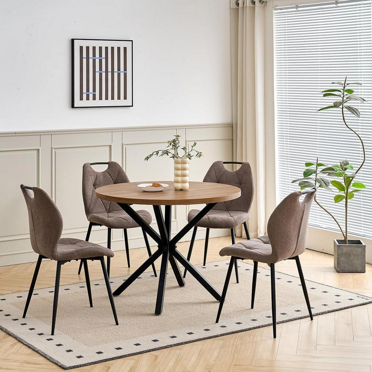 ESSZIMMERSTUHL 8er-Set Braun Skandinavisch Stoff Metallbeine Rautenmuster Griff - Braun, Textil (44/86/48cm)