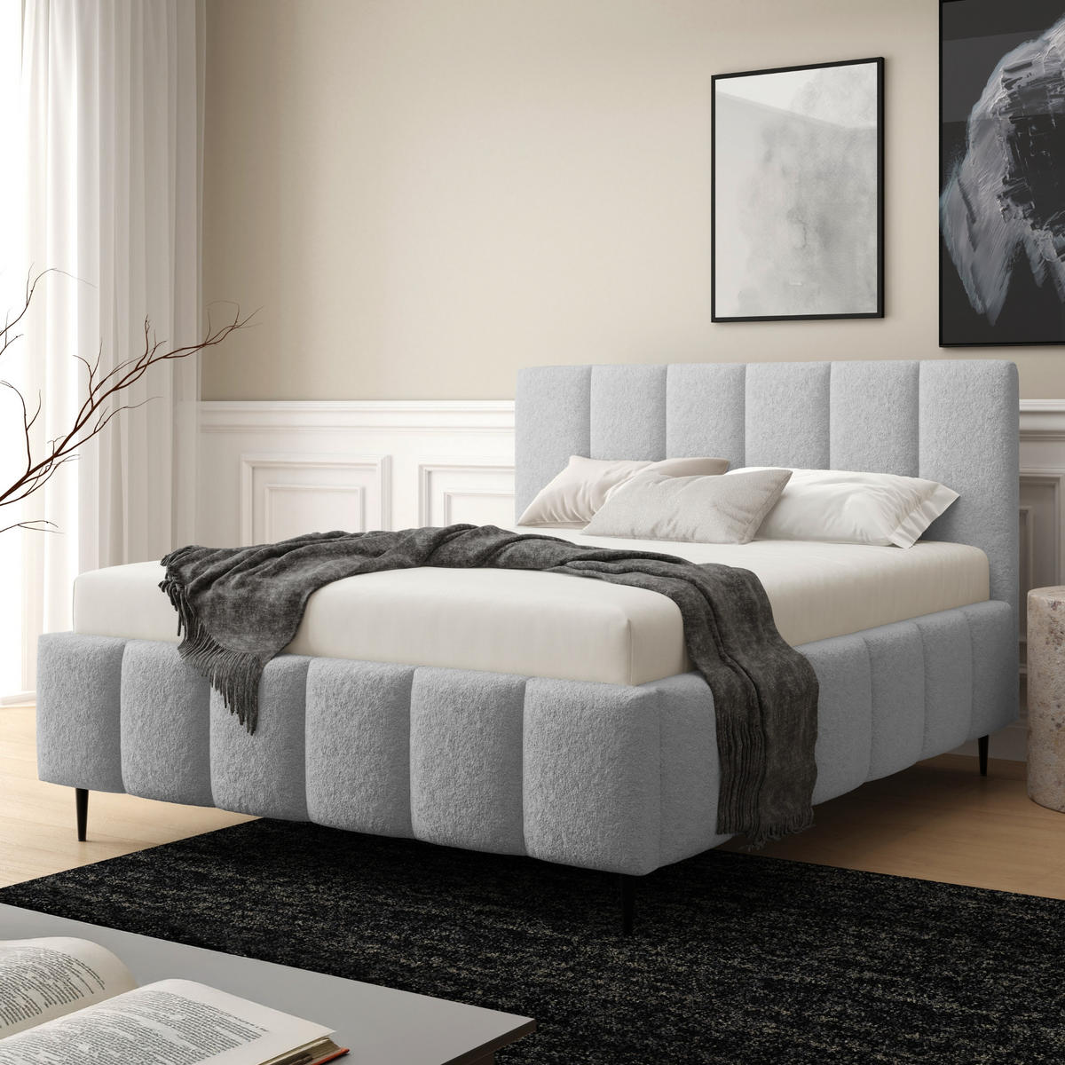 POLSTERBETT mit Bettkasten 140x200 cm in Hellgrau - Hellgrau, Metall (140/200cm) - Home Collective