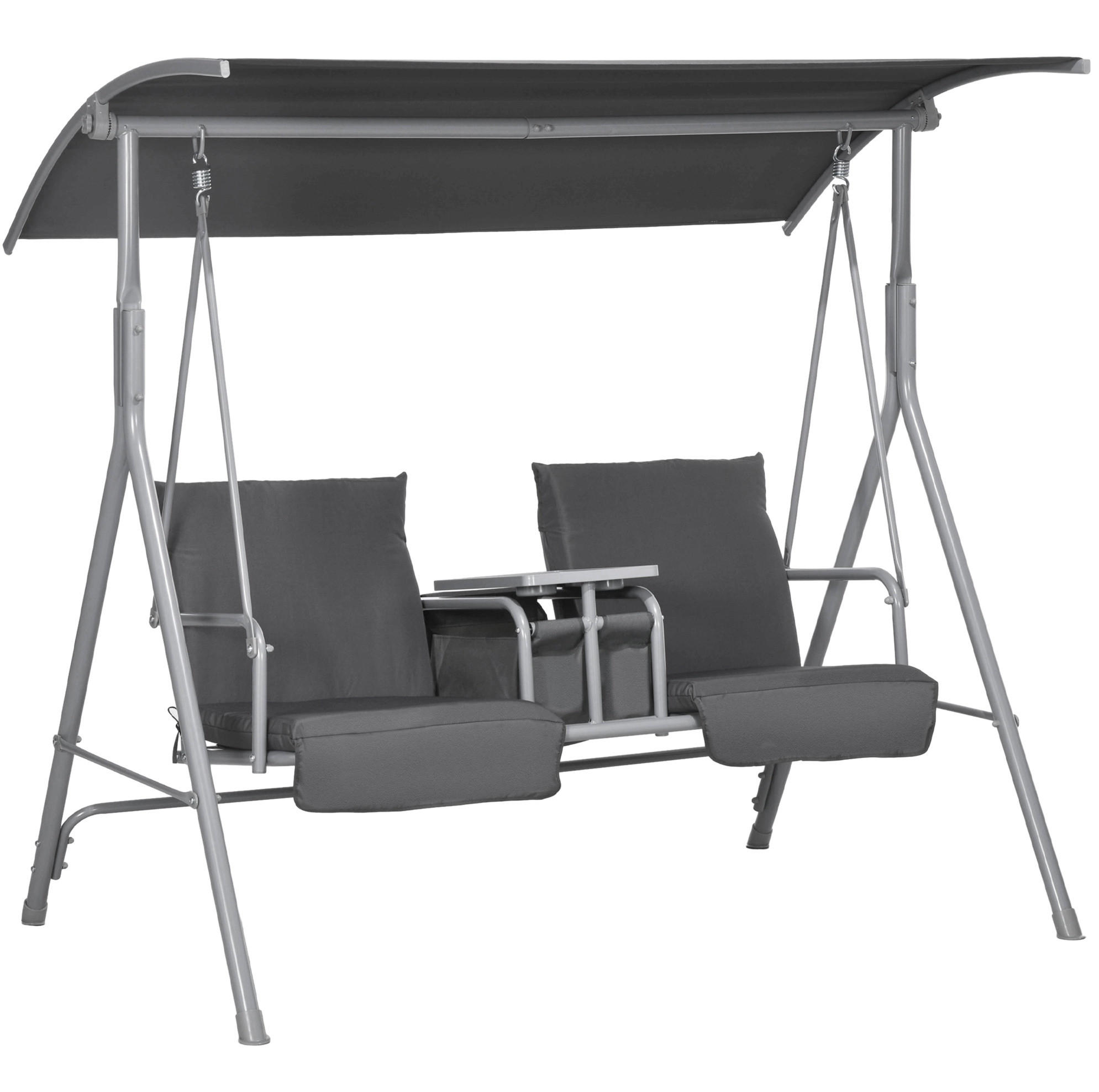 HOLLYWOODSCHAUKEL aus Metall 175x112x158cm in Schwarz mit Sonnendach & Mitteltisch - Schwarz, Metall (112/158/175cm) - Modfu