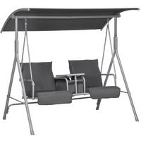 HOLLYWOODSCHAUKEL aus Metall 175x112x158cm in Schwarz mit Sonnendach & Mitteltisch - Schwarz, Metall (112/158/175cm) - Modfu