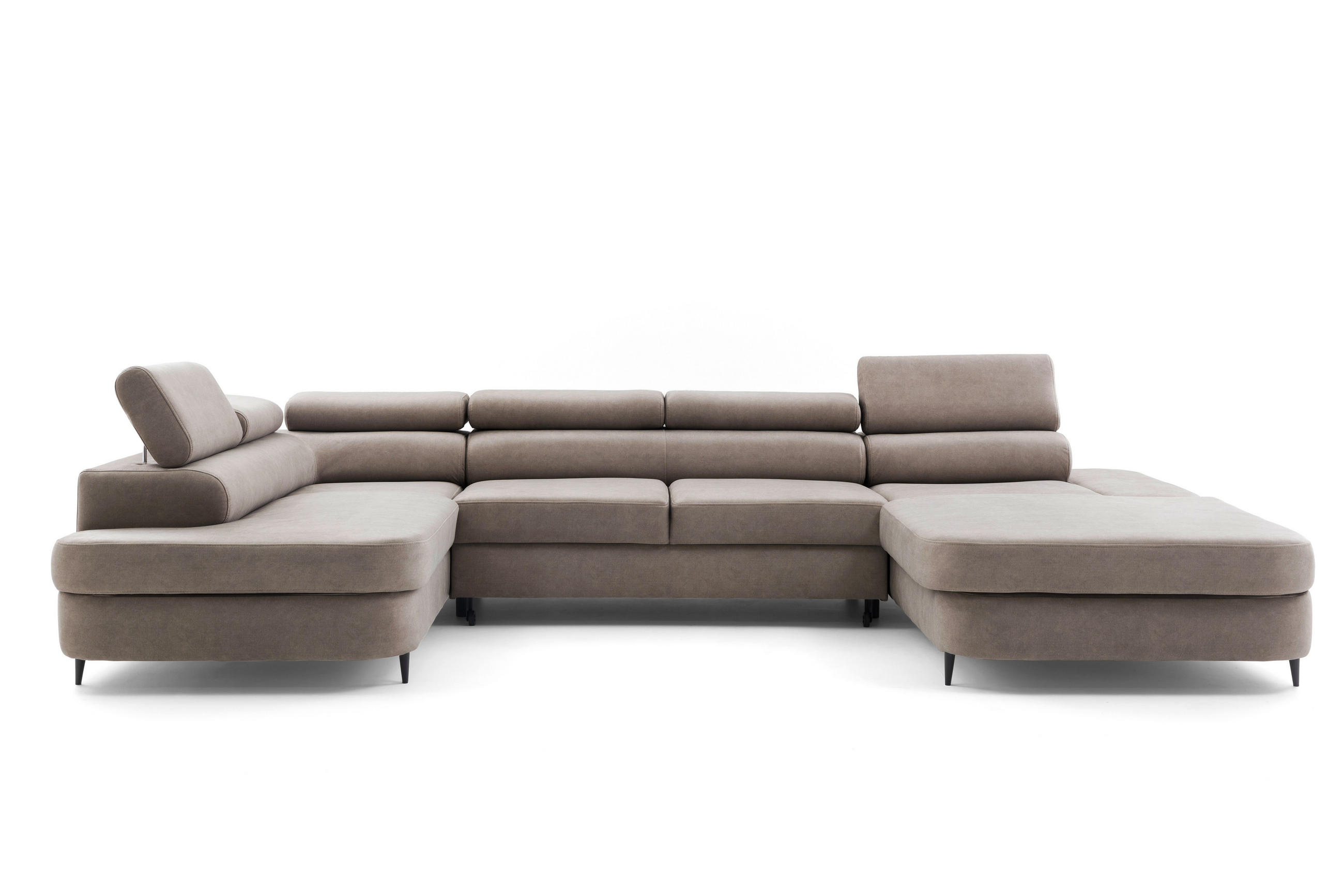 ECKSOFA U-Form PRIAM U Links mit Schlaffunktion 126x270 Velours Beige - Beige/Schwarz, Holz/Textil (350/91/203cm) - Muffo