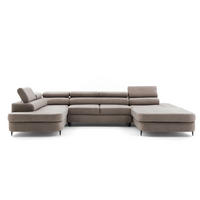 ECKSOFA U-Form PRIAM U Links mit Schlaffunktion 126x270 Velours Beige - Beige/Schwarz, Holz/Textil (350/91/203cm) - Muffo