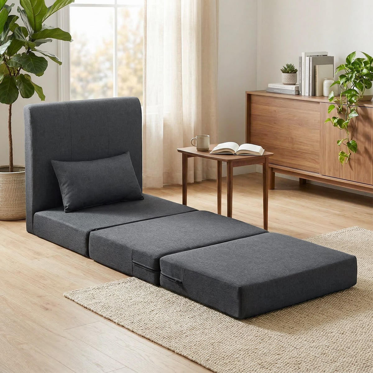 SCHLAFSESSEL DE-06578 klappbares Sofa-Bett, Leinenstruktur Dunkelgrau - Dunkelgrau, Holz/Textil (75/74/80cm) - ComfortXL