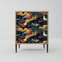SIDEBOARD FOWLY DAZE, Eichefarben, 57,5x42x72,5 cm, Schwarze Metallfüße - Eichefarben/Multicolor, Holzwerkstoff/Metall (57.5/72.5/42cm) - SpaceRebels