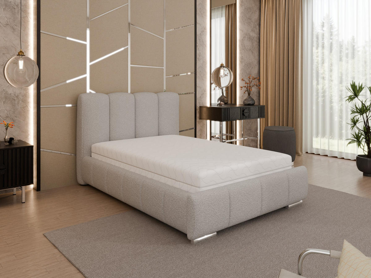 POLSTERBETT Zaira 120x200cm – Elegantes Polsterbett für modernen Wohnstil , Taschenfederkernmatratze Pocket KOKOS (20cm), Sandfarben - Sandfarben, Holz (120/200cm) - Homesy