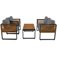 GARTENMÖBEL-SET 115/60/64 cm 4-teilig antikgrau aus Eisen und Akazienholz mit Kissen - Grau, Metall - OKWISH