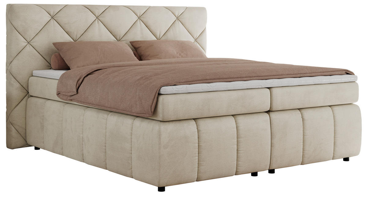 BOXBETT RITA 160/200 - Beige Velvet - H3 - Beige, Holz/Textil (160/200cm)