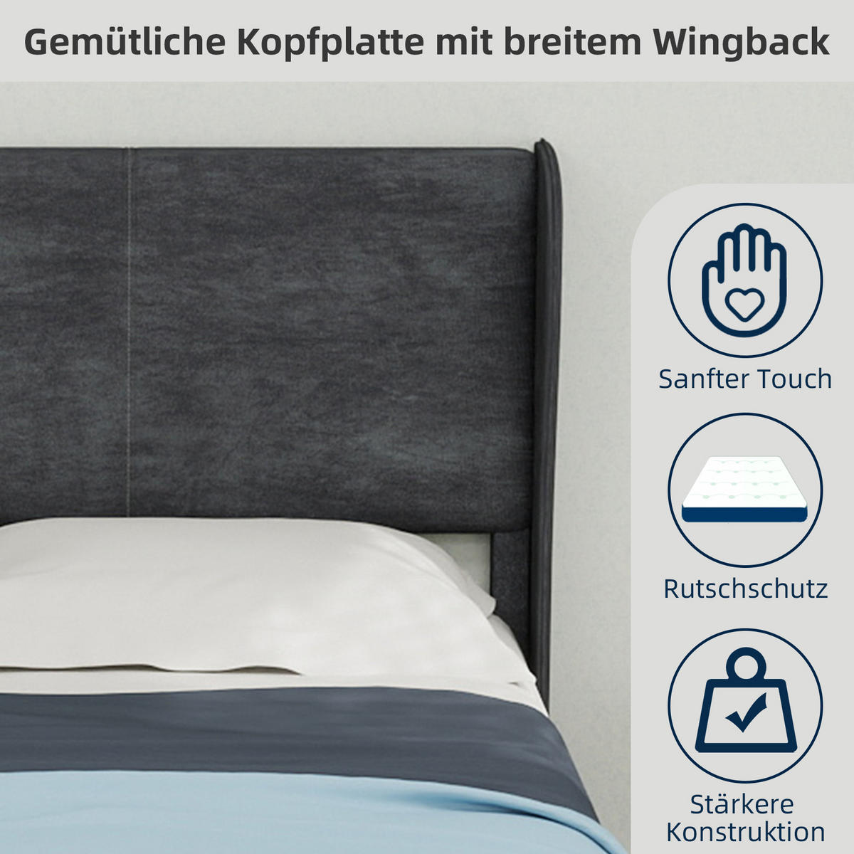 POLSTERBETT 140/200 cm in Grau Samt - Grau, Holzwerkstoff/Textil (140/200cm) - WISHDOR