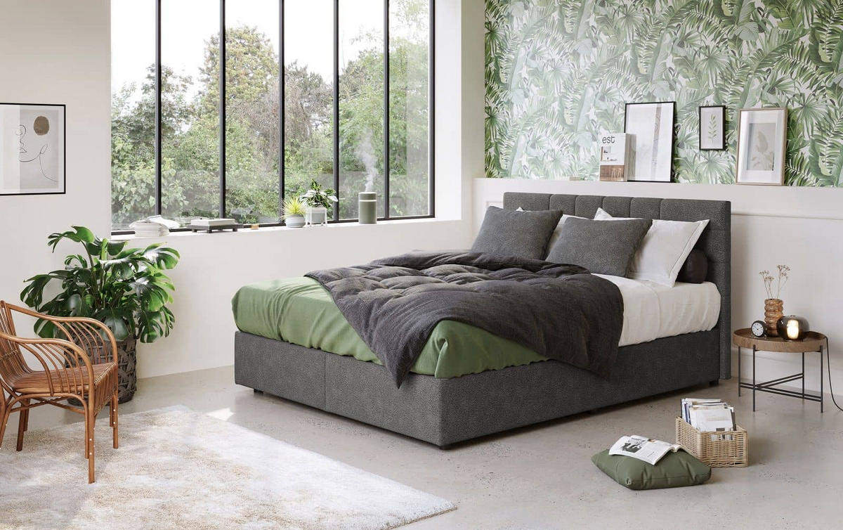 BOXBETT 140/160/180x200 – inkl. Topper, 7‑Zonen Taschenfederkern-Matratze, New York-Stoff - Anthrazit/Schwarz, Holz/Kunststoff (140/200cm) - Cotta