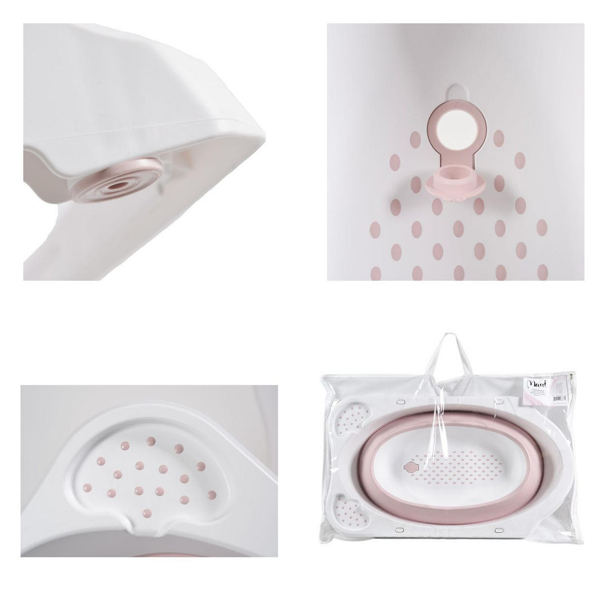 BABYBADEWANNE Maui rosa faltbar, 84 cm, Wasserablauf, Ablagefächer, Anti-Rutsch-Einsatz - Rosa, Kunststoff (48/84cm) - Cangaroo