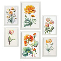 POSTER Set Mit 6 Orangefarbene Blumen Vollfarbige Natur Und Botanikdrucke Mit Blumenmotiven Auf Reinweißen Hintergründen A3 & A4 Weißer Rahmen - Weiß, Papier (29/3cm) - Nacnic