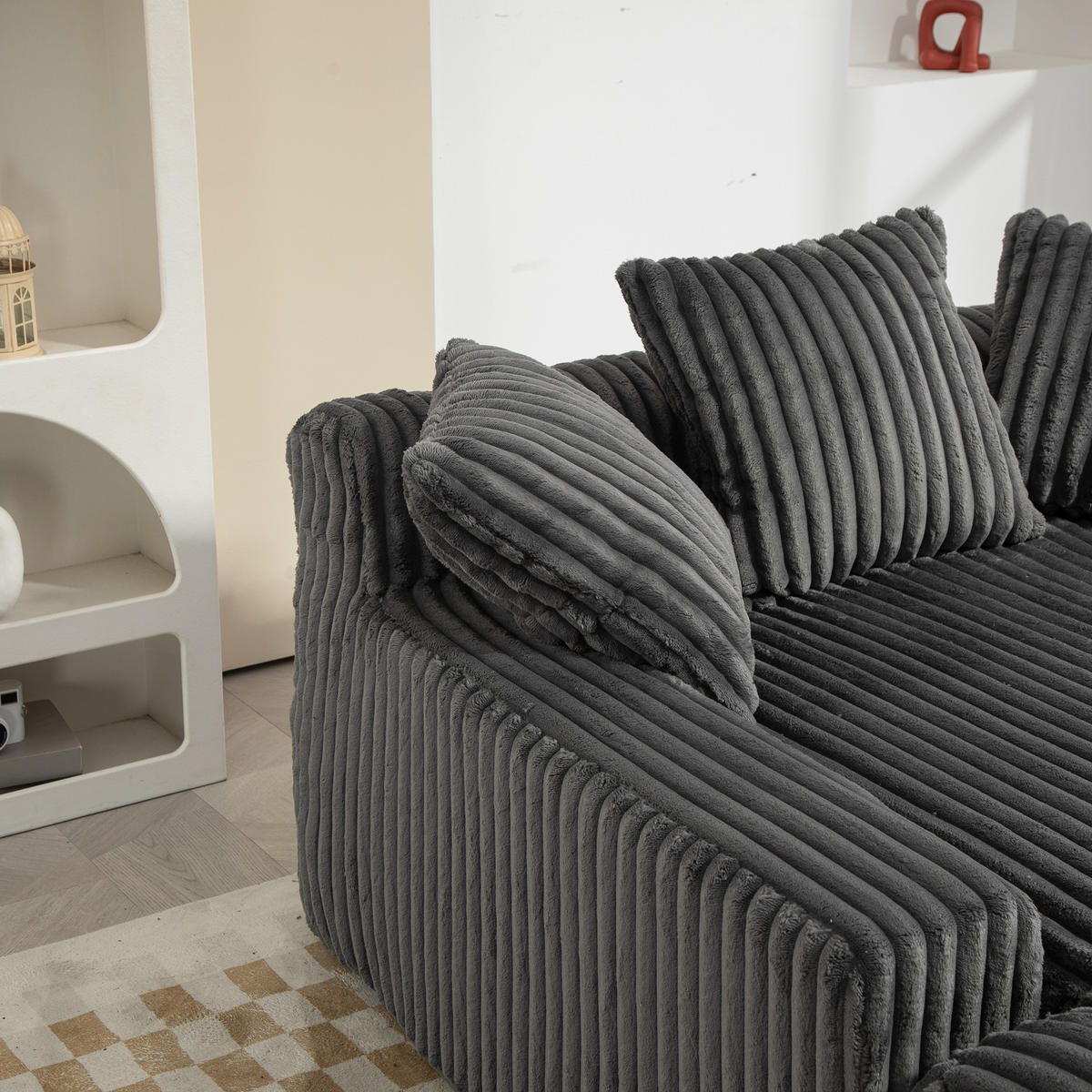 SCHLAFSOFA 2-Sitzer Cord Dunkelgrau inkl. 3 Kissen - Dunkelgrau, Textil (125/63/155cm) - WISHDOR