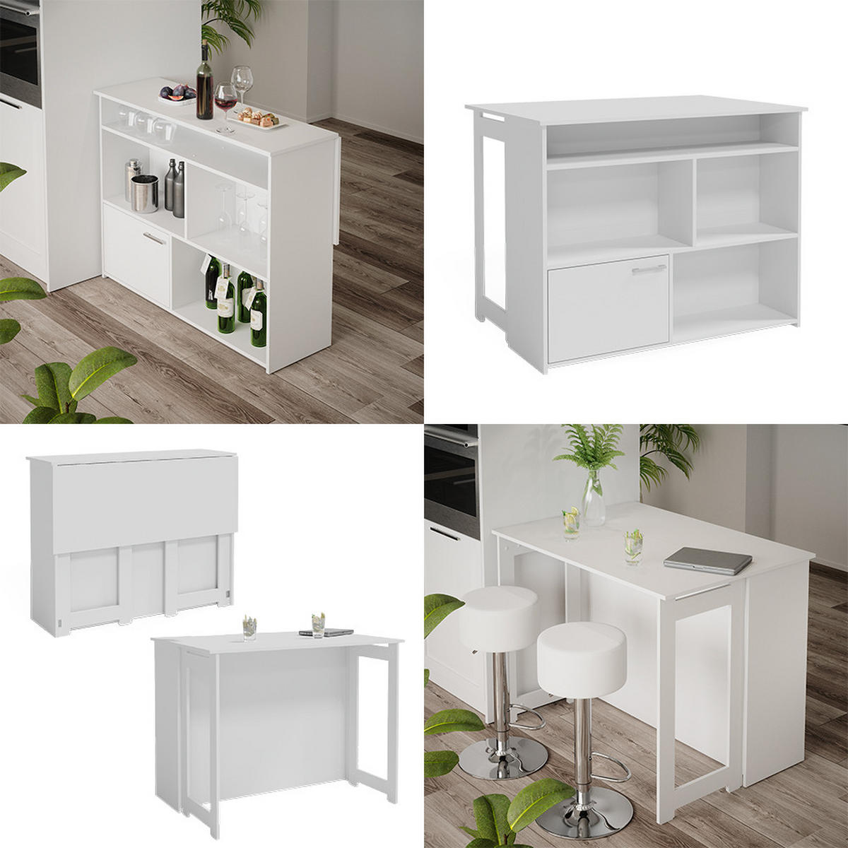 BARTISCH Dominic Weiß 116 x 37 cm 4x offene Fächer und 1x Tür - Weiß, Holzwerkstoff (116/90.5/37cm) - Vicco