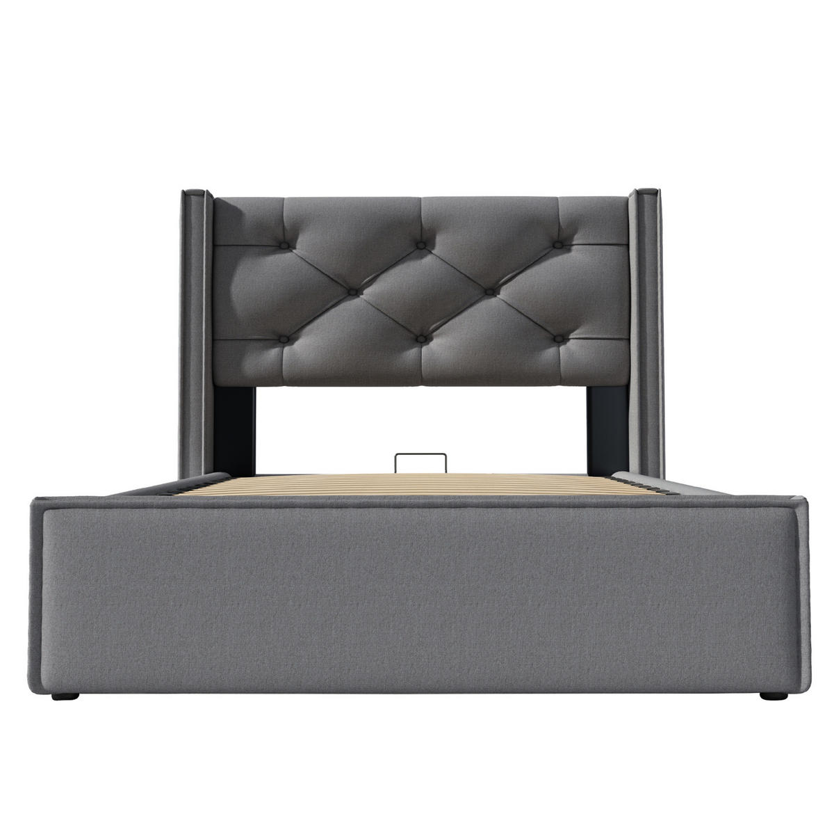 POLSTERBETT mit Bettkasten 90x200 cm Baumwolle Grau - Grau, Metall (90/200cm) - Beauniv