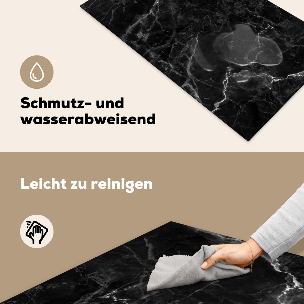 HERDABDECKPLATTE Marmor - Schwarz - Weiß - Textur - Marmoroptik Induktionsschutz 91.6x52.7 cm - Silberfarben, Kunststoff (91.6/52.7/0.2cm) - MuchoWow