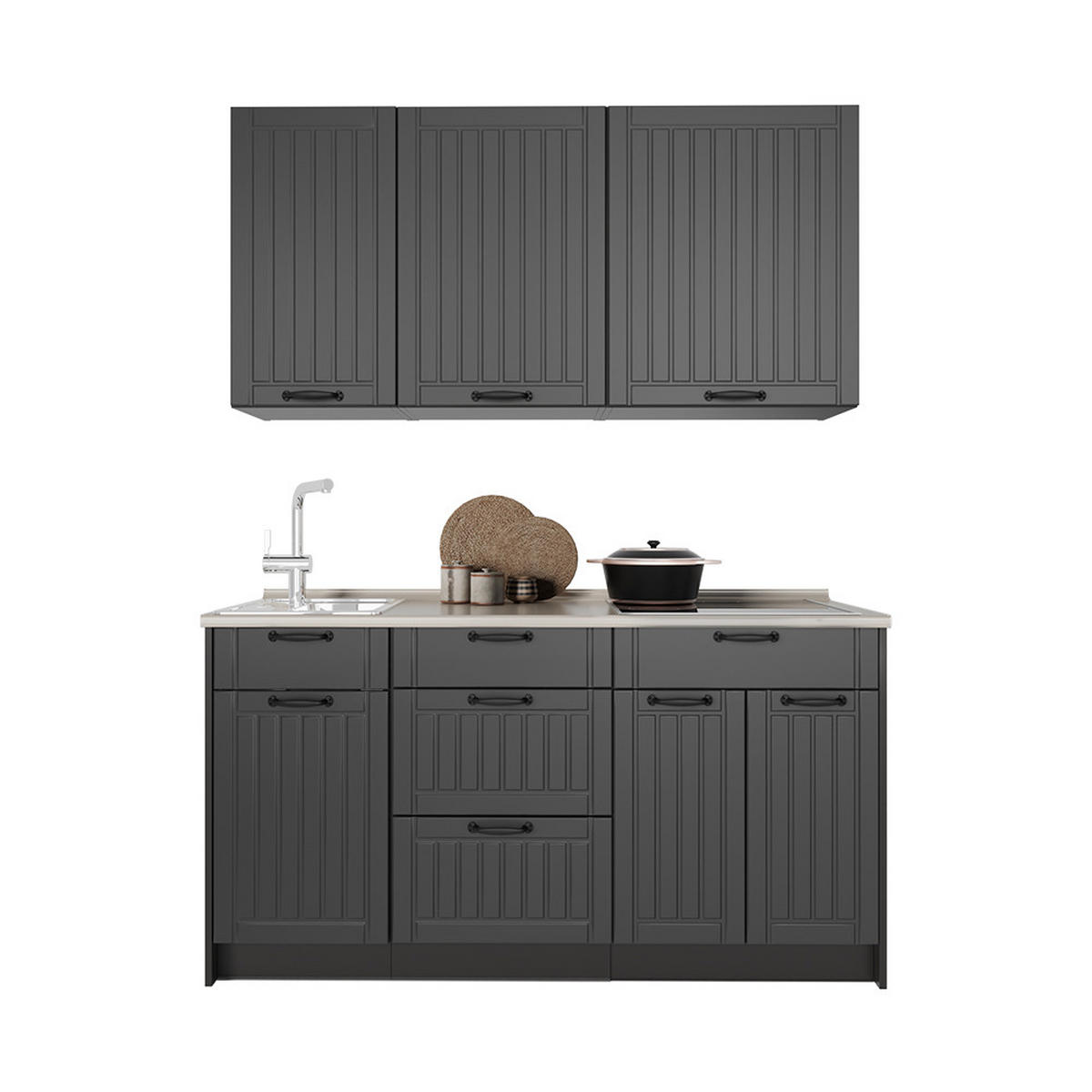 SINGLEKÜCHE Fame-Line, Dunkelgrau/Anthrazit, 150 cm, AP Eiche - Dunkelgrau/Anthrazit, Holzwerkstoff (150/82/60cm) - Vicco