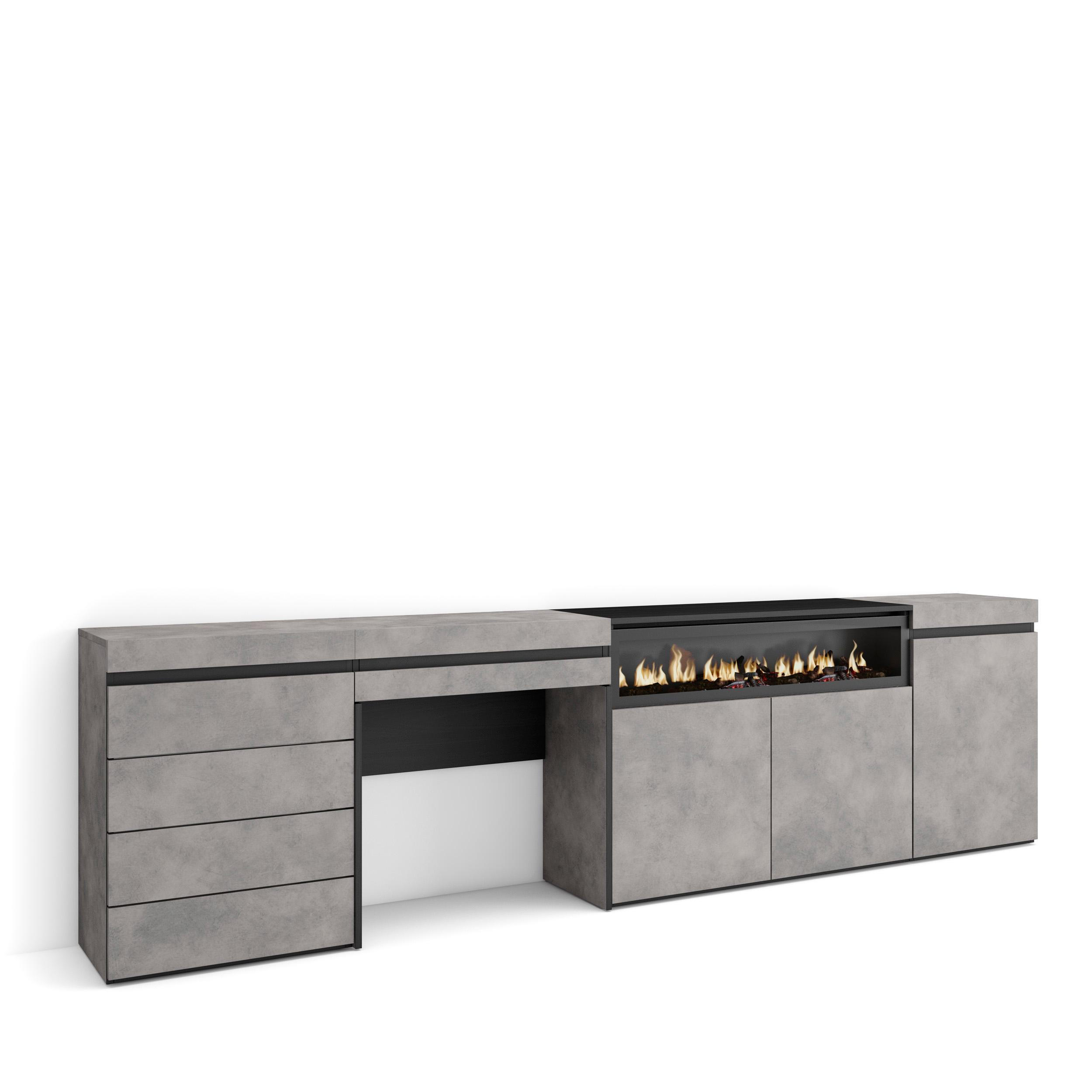 SIDEBOARD mit Elektrokamin, zementgrau, 277/35/75cm - Grau, Holzwerkstoff (277/75/35cm) - Skraut Home