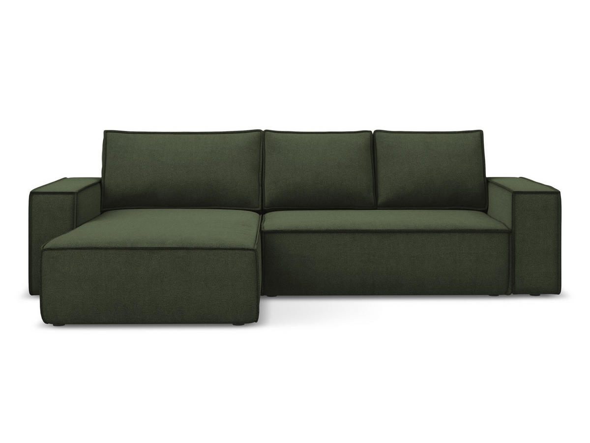 ECKSOFA mit Schlaffunktion Strukturstoff Stoff Grün - Schwarz/Olivgrün, Kunststoff/Textil (185/290cm) - Makamii