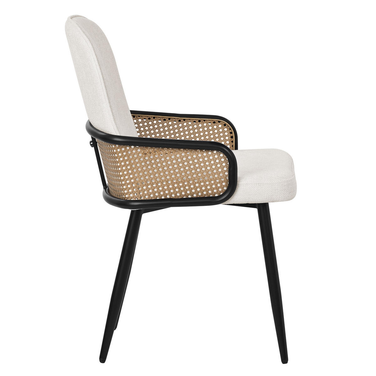 ESSZIMMERSTÜHLE 2er Set Beige mit Stoffbezug Rattan Optik - Beige/Schwarz, Naturmaterialien/Textil (51/91/61cm) - ML-DESIGN