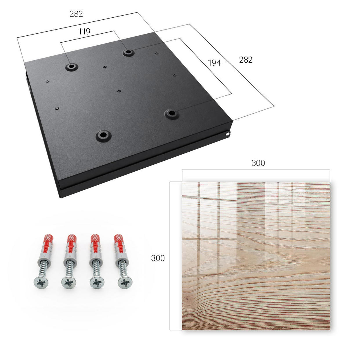 SCHLÜSSELBOX Schwarz 30x30 cm- Türöffnung nach rechts - Holzstruktur - Beige, Metall (30/30/5cm) - TULUP