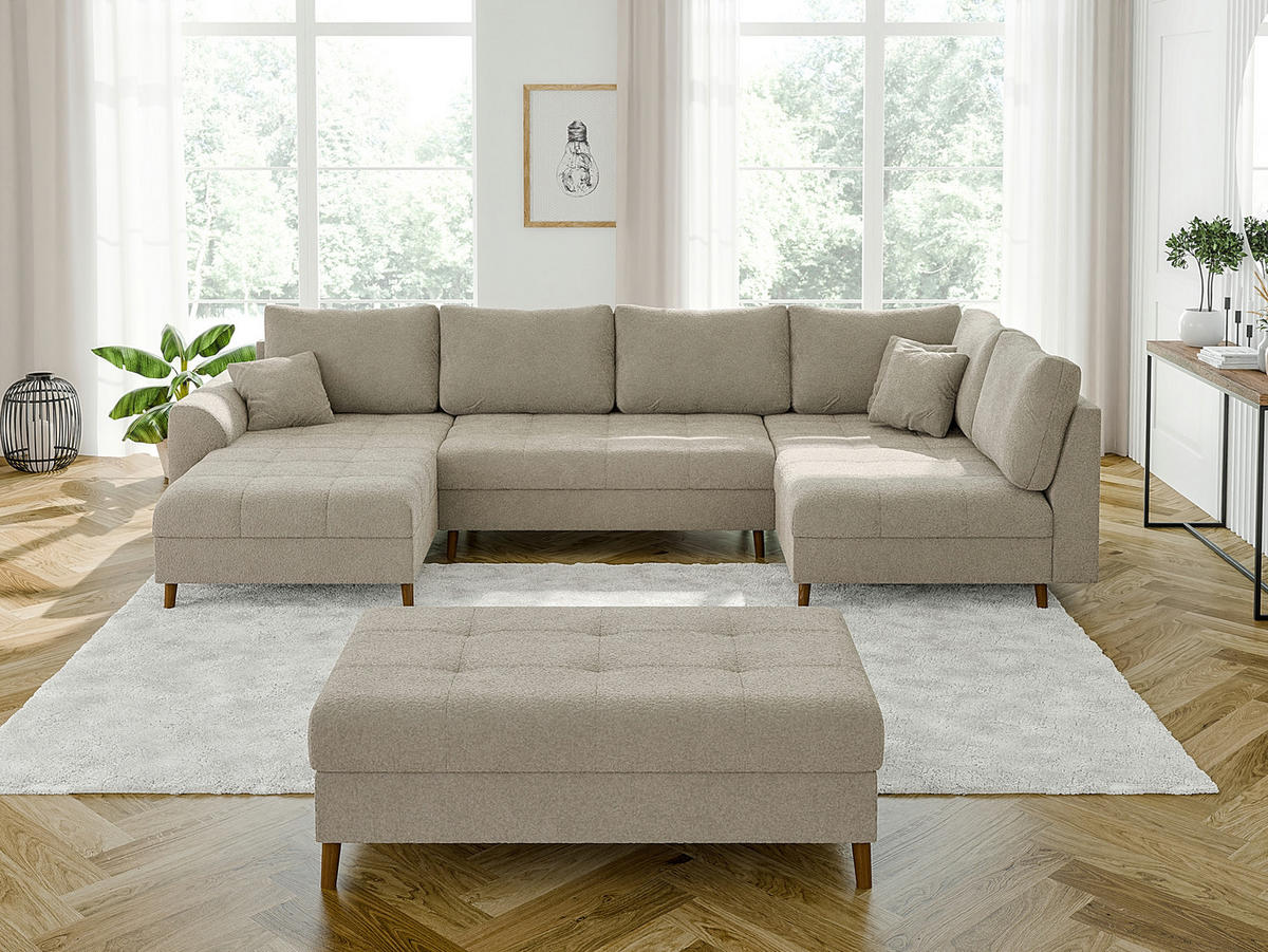 HOCKER Henrik Beige Boucle - Beige/Braun, Holz/Textil (118/40/73cm) - S-Style Möbel