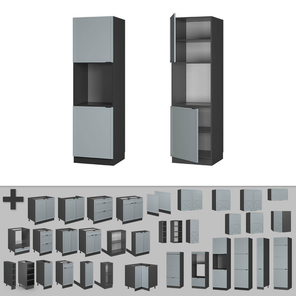 HERDUMBAUSCHRANK Fame-Line Hellblau-grau 60 cm offen - Anthrazit/Blaugrau, Holzwerkstoff (60/206.8/58cm) - Vicco