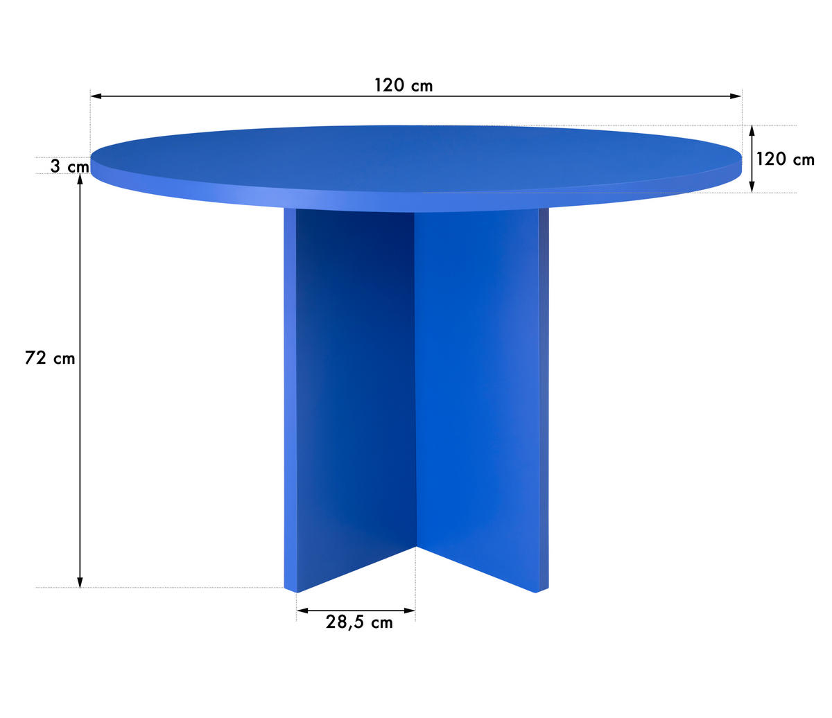 ESSTISCH Runder mit laminiertem 3 cm in Blau, 120 cm - Blau, Holzwerkstoff (120/120/75cm) - RNT By Really Nice Things