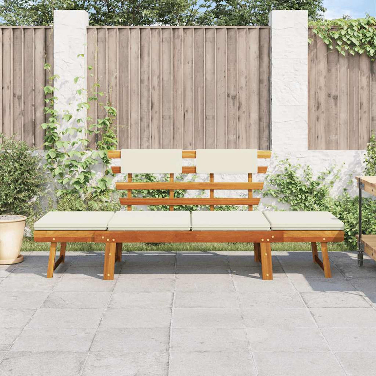 GARTENBANK 2-In-1 Mit Polstern 190 Cm Massivholz Akazie - Creme, Holz/Textil (190/75/68cm) - vidaXL