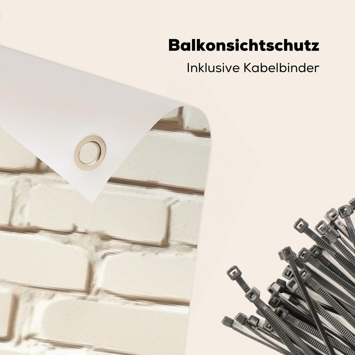 BALKON-SICHTSCHUTZ Ziegel - Wand - Licht - Weiß - Creme, Kunststoff (500/85cm) - MuchoWow