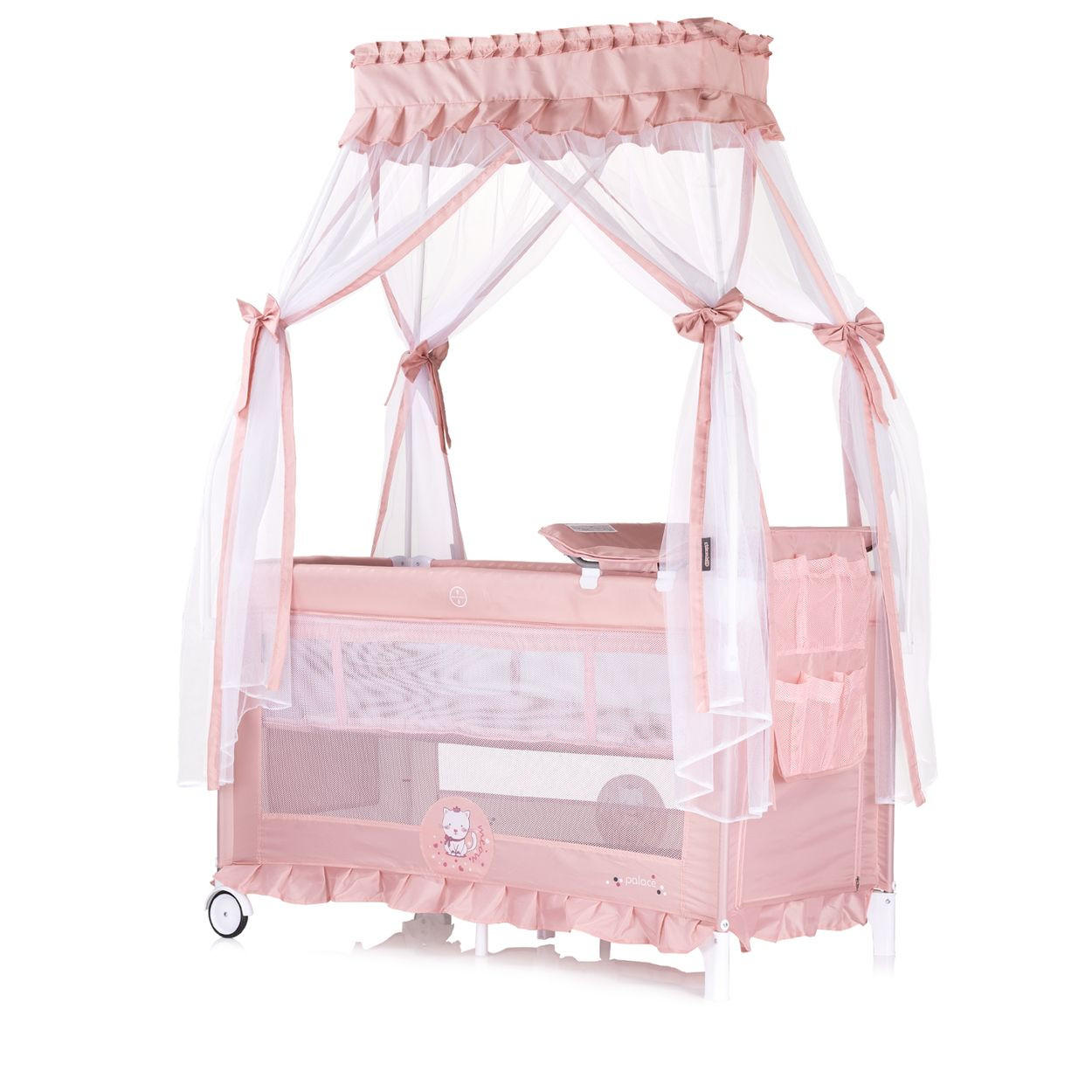 REISEBETT Palace, Baldachin pink Moskitonetz zwei Ebenen Wickelauflage - Rosa, Kunststoff (60/120cm) - Chipolino