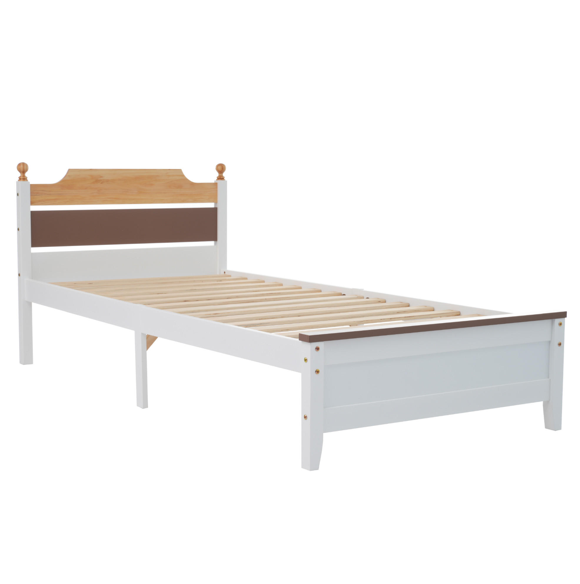 BETT 90/200 cm Weiß aus Kiefer und MDF mit Kontrastdesign - Weiß, Holz (90/200cm) - Flora Grace