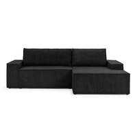 ECKSOFA Rivio mit Schlaffunktion und Bettkasten, Cordstoff Schwarz - Schwarz, Holz/Kunststoff (262/149cm) - S-Style