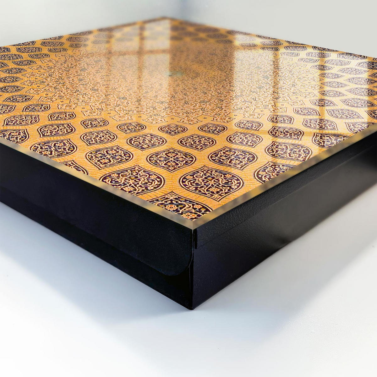 SCHLÜSSELBOX Schwarz 30x30 cm- Türöffnung nach rechts - Geometrisches Ornament - Gelb, Metall (30/30/5cm) - TULUP
